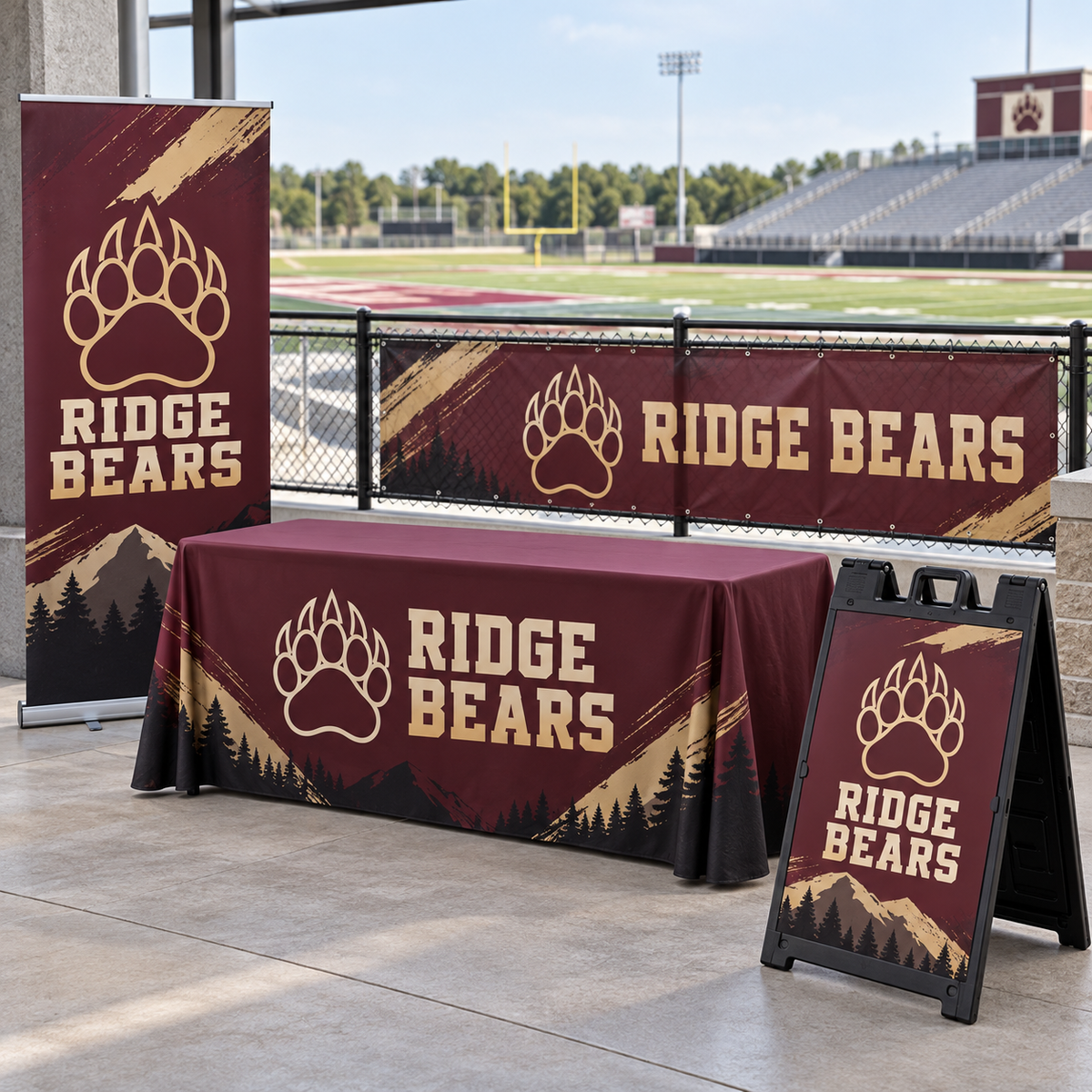 Booster Club Fundraising Display Kit shown with fictional Ridge Bears branding