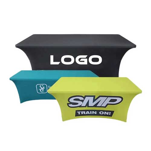 Custom printed 6ft stretch table cover examples