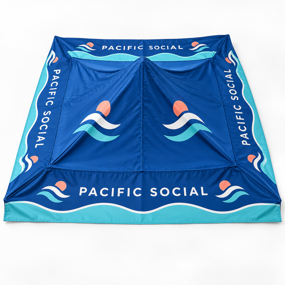 Replacement 10×10 Custom Canopy Top – Graphic Only shown with fictional Pacific Social branding