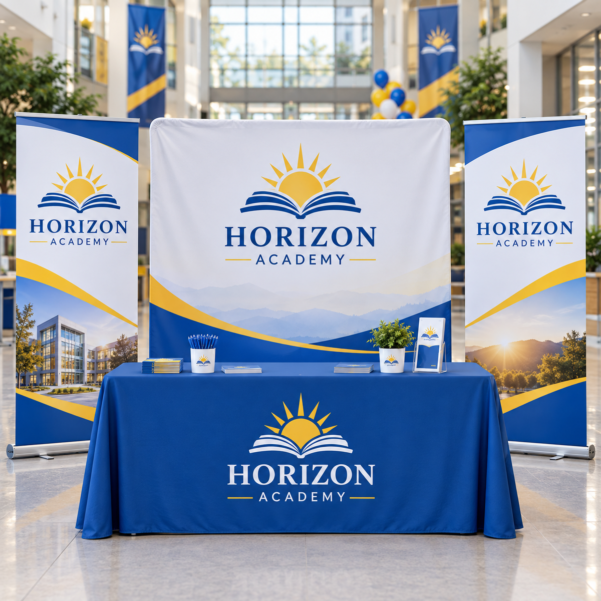 School Enrollment & Registration Display Kit shown with fictional Horizon Academy branding