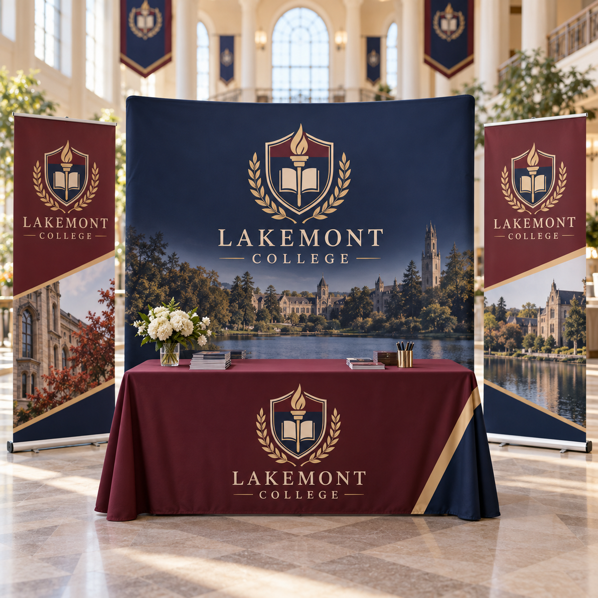 College Recruiting & Admissions Event Package shown with fictional Lakemont College branding