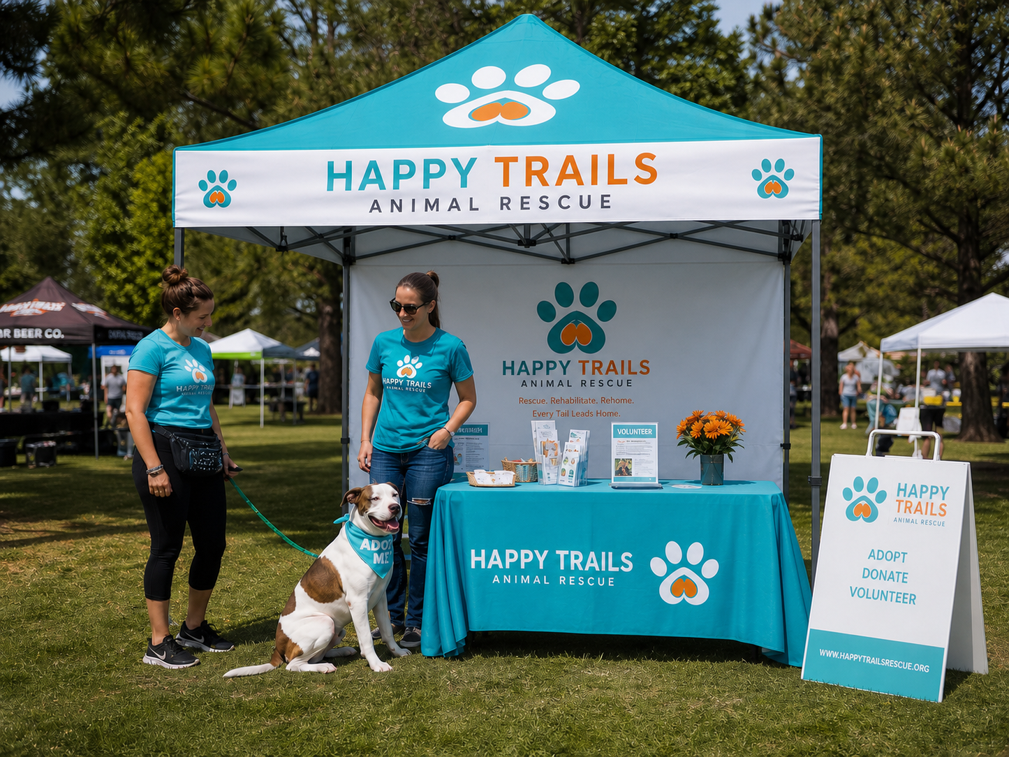 Custom 10x10 animal rescue tent at a nonprofit event