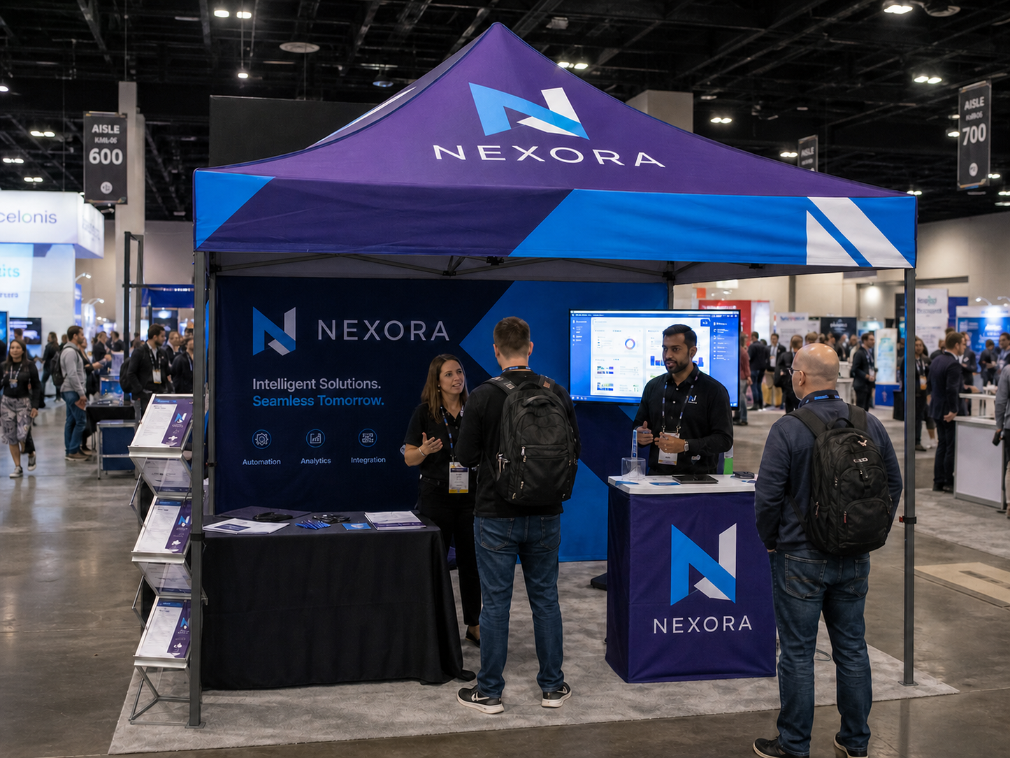 Custom 10x10 branded tent at an indoor trade show