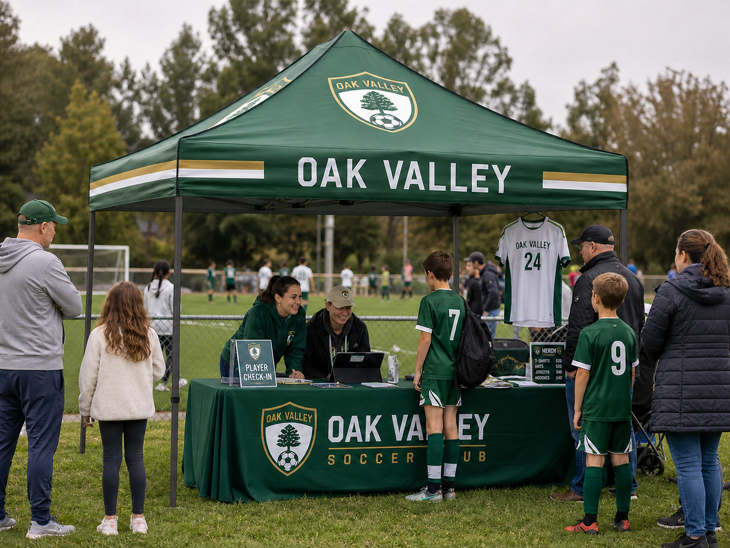 Custom 10x10 team tent at a youth sports event