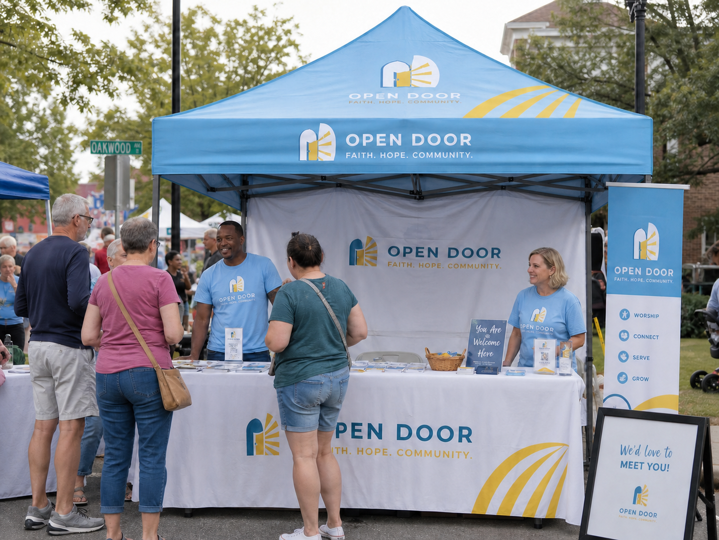 Custom 10x10 outreach tent at a community festival