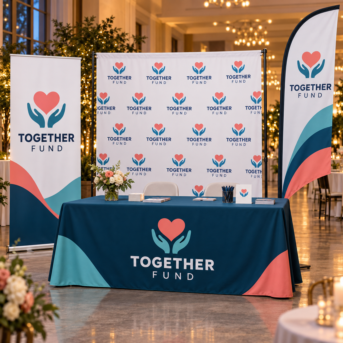 Nonprofit Fundraising Event Display Package shown with fictional Together Fund branding
