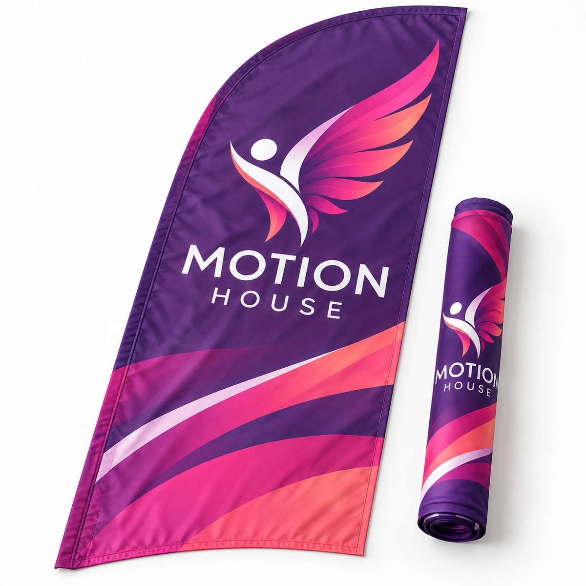 Replacement Feather Flag Graphic – Fabric Only shown with fictional Motion House branding