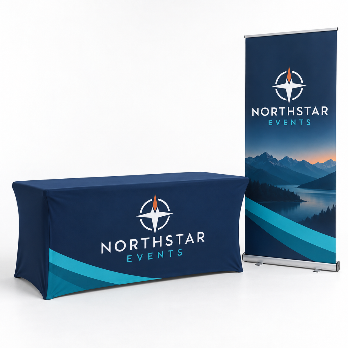 Custom Trade Show Display Starter Kit – Table Cover + Retractable Banner shown with fictional Northstar Events branding
