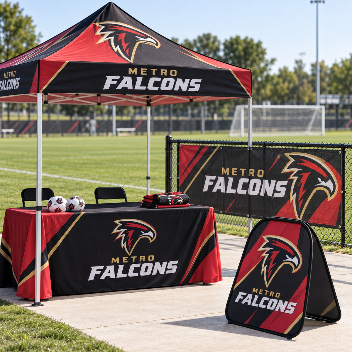 Youth Sports League Branding Package shown with fictional Metro Falcons branding